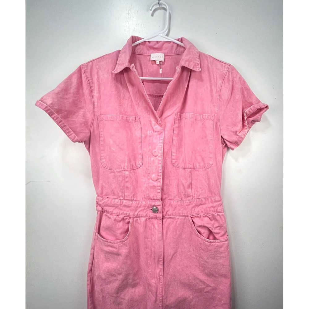 Entro Pink Utility Jumpsuit Short Sleeve Denim Acid Wash Boiler Suit Small - Picture 3 of 10